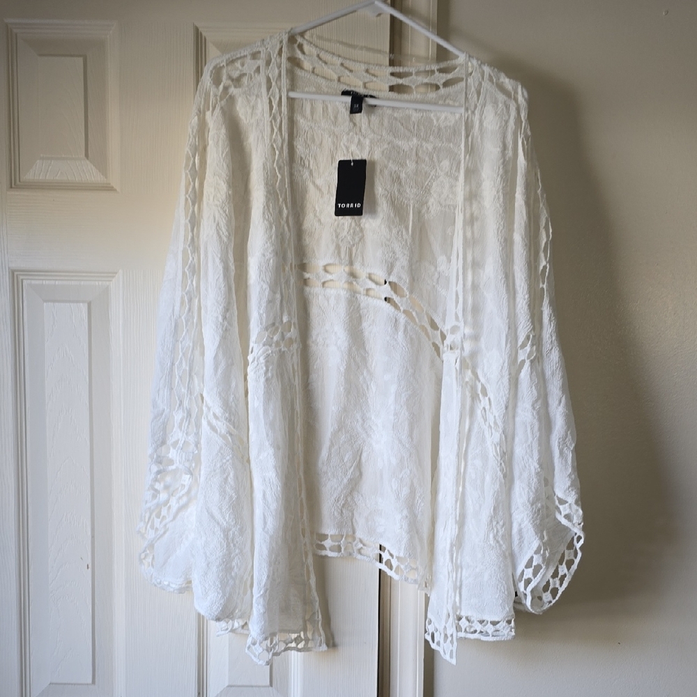 Torrid Ivory Lace Open-Front Cardigan